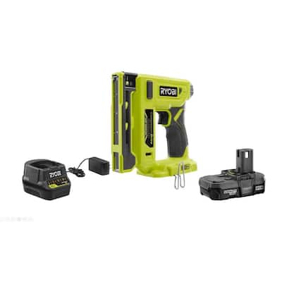 ONE+ 18V Cordless Compression Drive 3/8 in. Crown Stapler with 1.3 Ah Battery, Charger, and Sample Staples