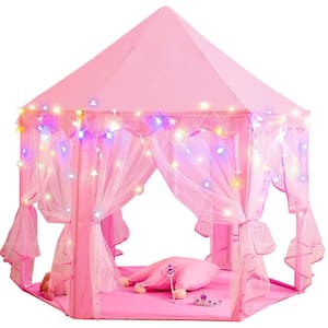 Kids Play Tent with LED Lights, Princess Castle Tent, Hexagon Large Playhouse Toys for Children IndoorandOutdoor