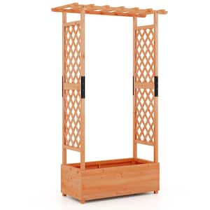 Orange Wood Outdoor Raised Garden Bed with Trellis with Hanging Roof for Garden Patio Yard