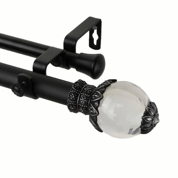 Rod Desyne 48 in. - 84 in. 1 in. Beam Double Curtain Rod Set in Black