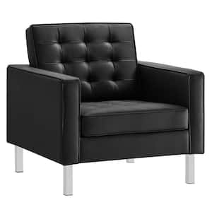 Loft Silver Black Tufted Button Upholstered Faux Leather Armchair