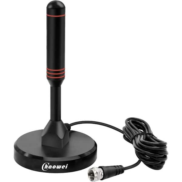 50 mile Reception Amplified UHF, VHF, HDTV, 4K 1080p Digital Indoor/Outdoor TV Antenna with Magnetic Base, Black