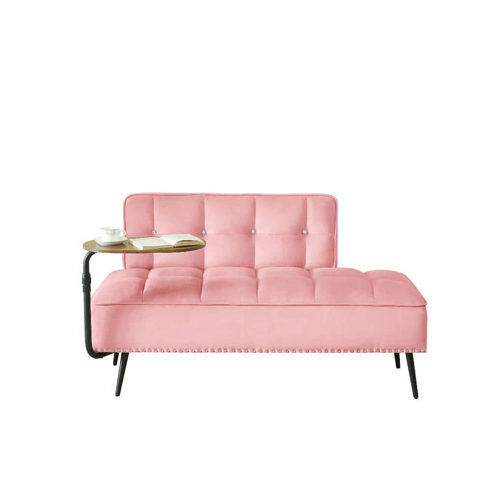 Modern Velvet 54 in. Wide Round Arm Velvet Two-Seater Sofa with 360° Rotating Side Table in Pink price history on PriceWatchPro