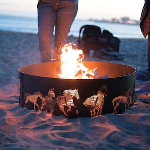 Decorative Horse Fire 36 in. x 12 in. Round Steel Wood Fire Pit Ring