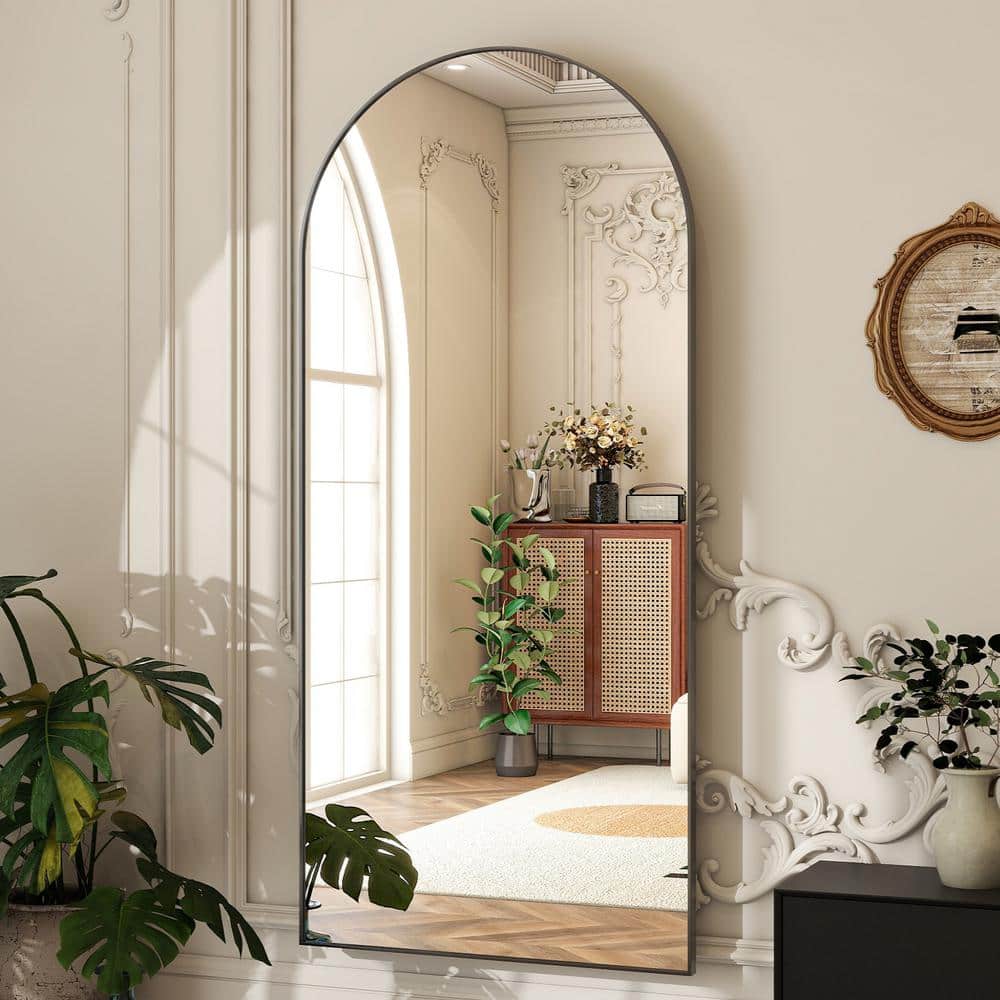 Arched Classic Black Aluminum Alloy Framed Oversized Full Length Mirror