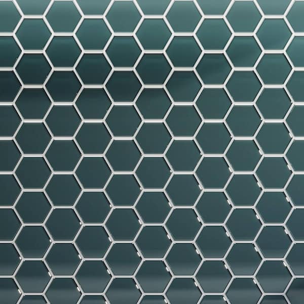 CRUZ BAY STUDIO 3 in. Beehive 10.25 in. x 11.75 in. Hexagon Marine Gloss Glass Mesh-Mounted Mosaic Tile (9.13 sq. ft./Case)