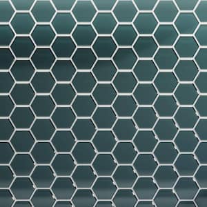 3 in. Beehive 10.25 in. x 11.75 in. Hexagon Marine Gloss Glass Mesh-Mounted Mosaic Tile (9.13 sq. ft./Case)