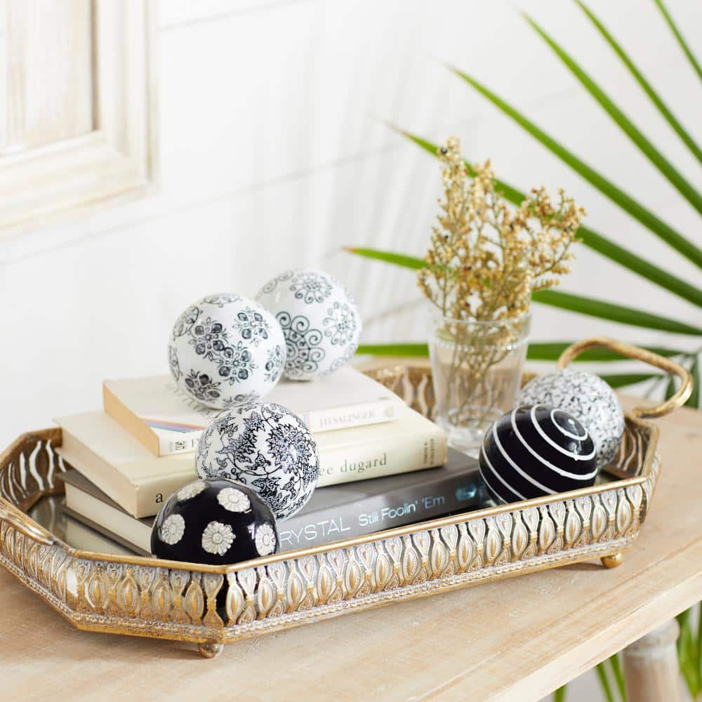 Black and White Ceramic Floral Pattern Vase Filler Set