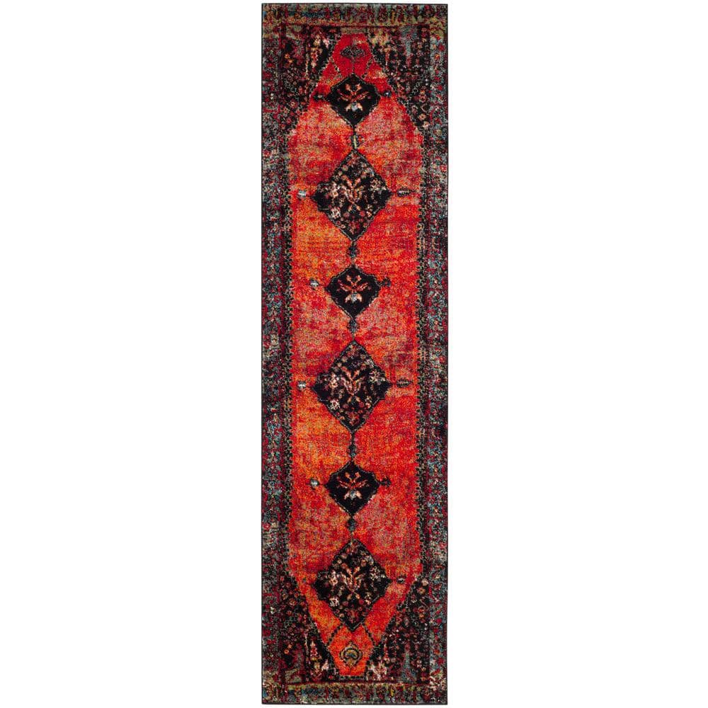 Vintage Hamadan Multi-Color Synthetic Floral Runner Rug