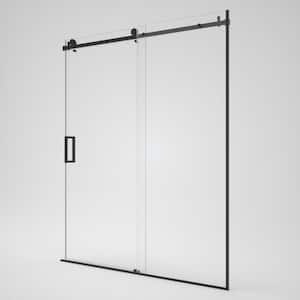 Oceanique 60 in. W x 76 in. H Sliding Semi-Frameless Shower Door in Matte Black Finish with Clear Glass