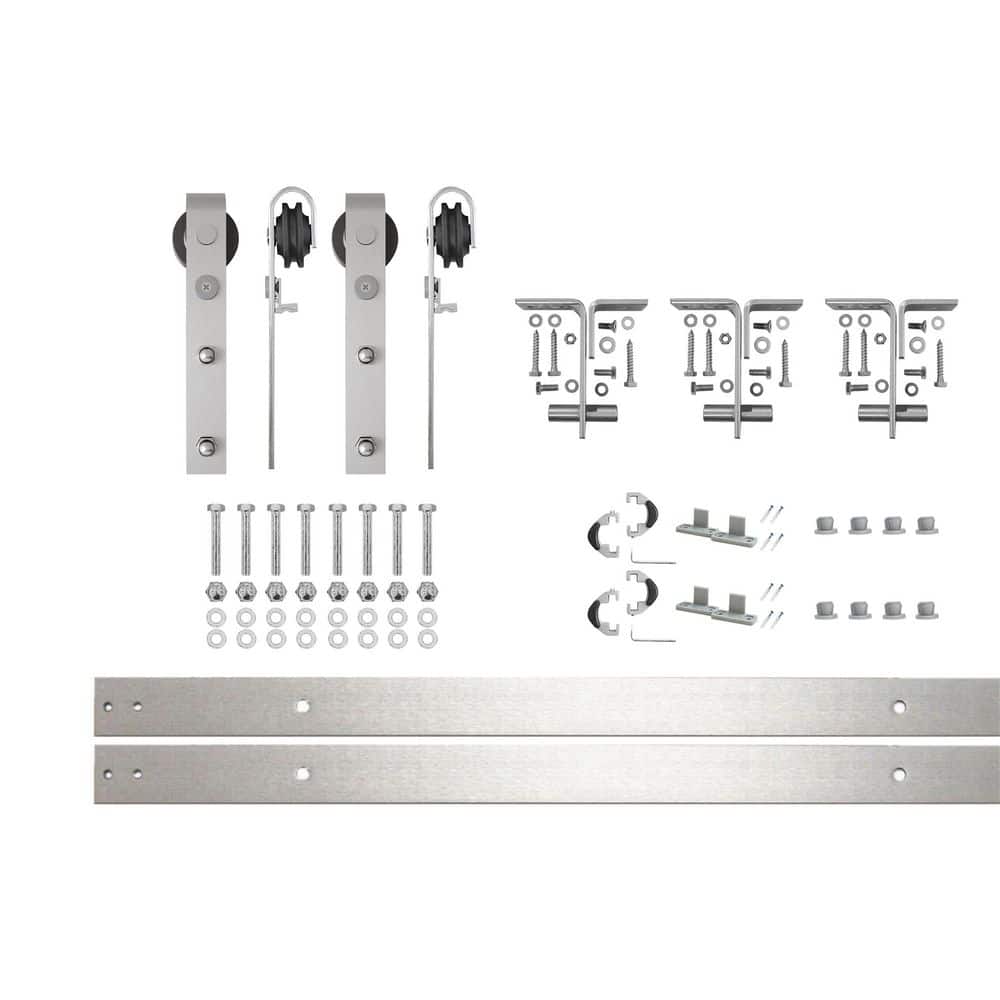 4.5 ft./54 in. Brushed Nickel Ceiling Mount Double Track Bypass Sliding Barn Door Track and Hardware Kit for Double Door price history on PriceWatchPro