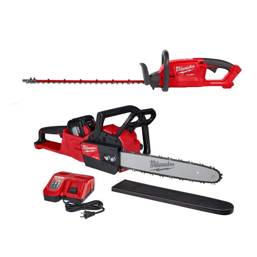 Milwaukee M18 FUEL 24 in. 18V Lithium-Ion Brushless Cordless Hedge Trimmer with M18 FUEL 16 in. Chainsaw, 12.0 Ah Battery, Charger -  2726-2727-21HD