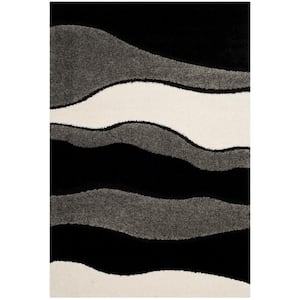 Florida Shag Gray/Black 5 ft. 3 in. x 7 ft. 6 in. Area Rug