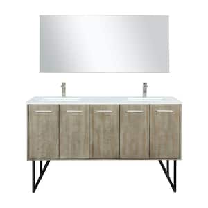 Lancy 60 in W x 20 in D Rustic Acacia Double Bath Vanity, Cultured Marble Top, Brushed Nickel Faucet Set and Mirror