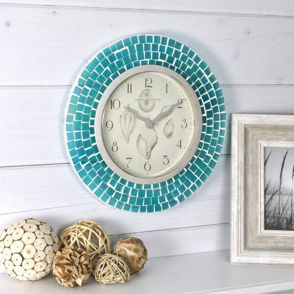 FirsTime 11.5 in. H Blue Mosaic Wall Clock