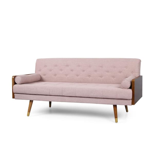 Noble House Jalon 72.25 in. Light Blush Solid Fabric 3-Seats Lawson Sofa