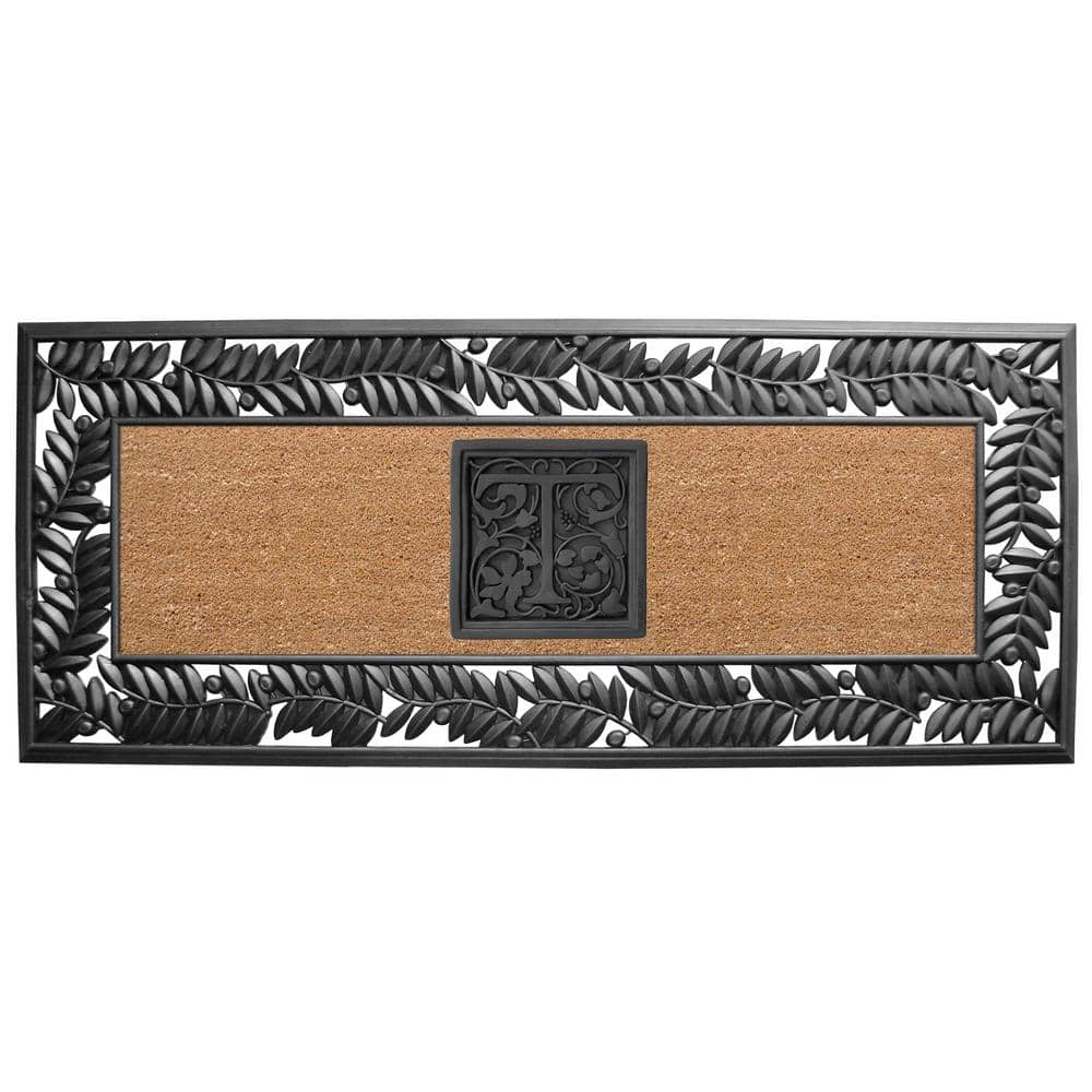 Sentinel Brown 24 in. x  57 in. Rubber Olive Border Monogrammed T Indoor Outdoor Door Mat price history on PriceWatchPro