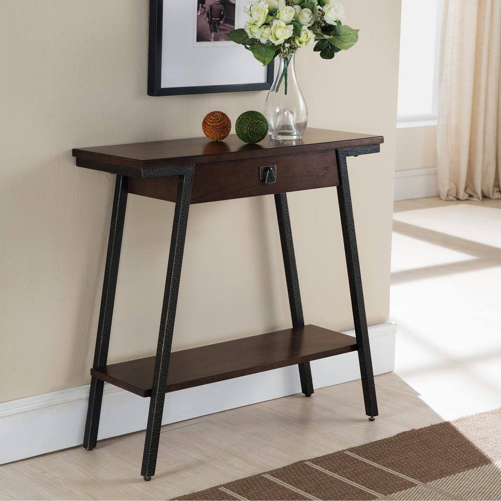 Walnut and Steel Industrial Console Table with Storage