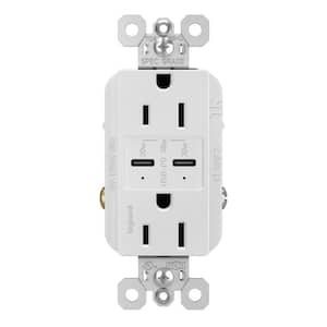 radiant 15 Amp 125-Volt Tamper-Resistant Duplex Outlet with Ultra-Fast 6A PLUS 30W Power Delivery USB C/C, White