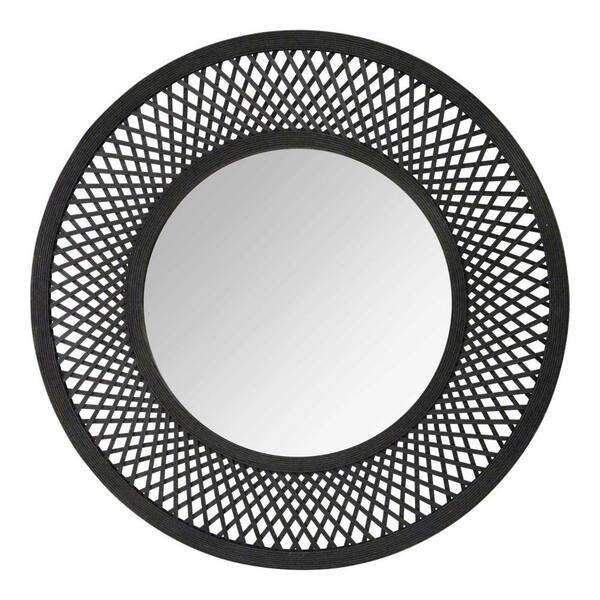 HomeRoots Victoria 38 in. x 38 in. Classic Round Framed Black Vanity Mirror