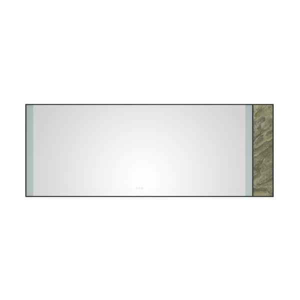ANGELES HOME 96 in. W x 36 in. H Large Rectangular Stainless Steel Framed Dimmable Wall LED Bathroom Vanity Mirror in Black Frame