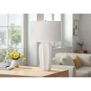 27 in. Cream Modern Integrated LED Table Lamp for Living Room with Drum Shade