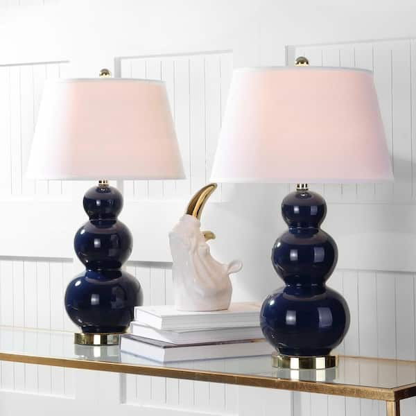 SAFAVIEH Pamela 27 in. Navy Triple Gourd Ceramic Table Lamp with