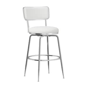 Baltimore 18 in. White Full Back Metal 41.25 in. Bar Stool with Faux Leather Seat 1 Set of Included