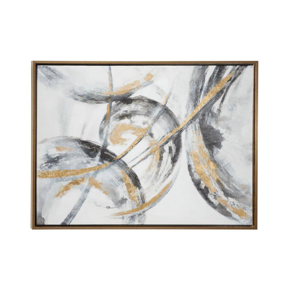 Gold and Gray Abstract Canvas Wall Art with Fir Wood Frame