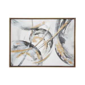Large Metallic Gold & Black Contemporary Abstract Art Painting in Metallic Gold Wood Frame, 39.5" x 29.5"