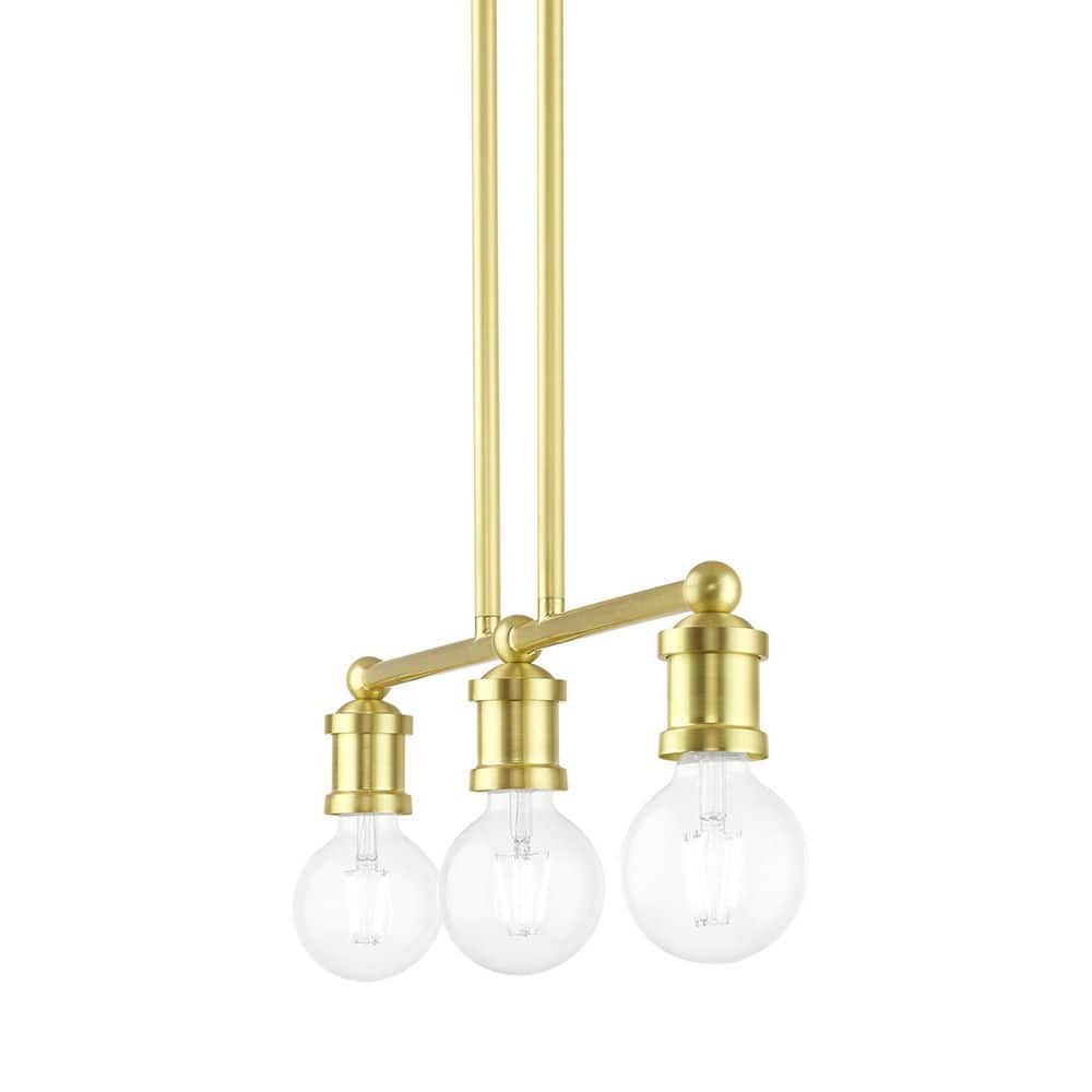 Lansdale Satin Brass 3-Light Linear Chandelier with Exposed Bulbs