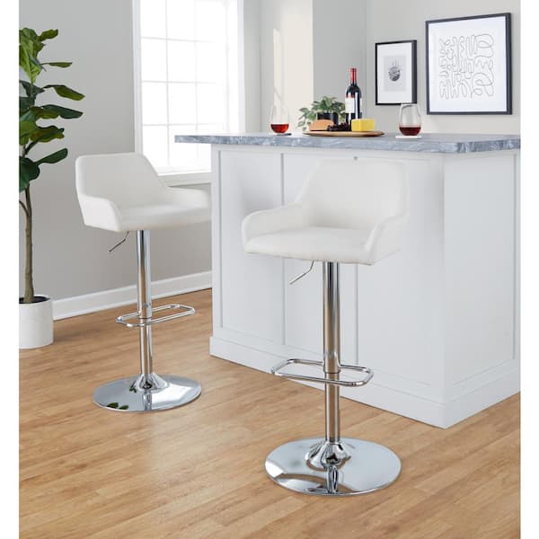 Lumisource Daniella 32.25 in. Cream Fabric and Chrome Metal Adjustable Bar Stool (Set of 2)