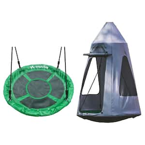 Round Platform Tree Swing and Polyethylene Rope with Hanging Tent, Rey
