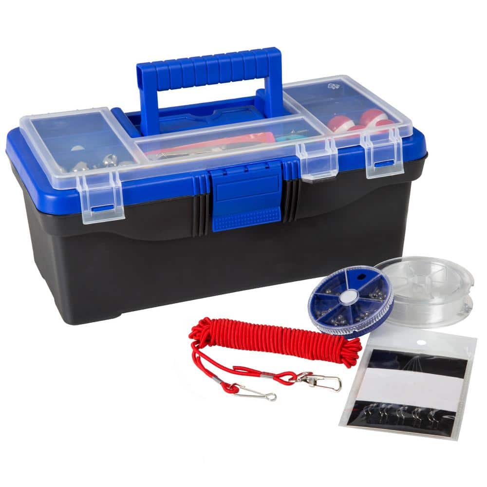 55-Piece Fishing Tackle Box Set - Includes Single Tray Box, Sinkers, Lures, 6 lbs. Line, Stringer, Hooks and Accessories