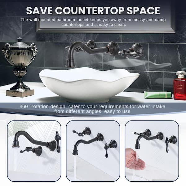 Brass Double Handle Wall Mounted Faucet 8 in. Centerset 3 Hole Bathroom Faucet with Brass Value in Oil Rubbed Bronze