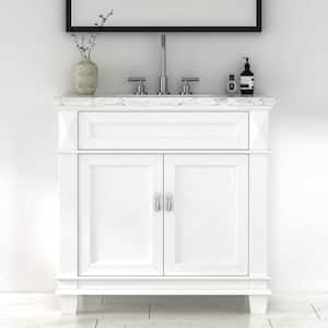 Dorian 36 in. W x 22 in. D x 35.63 in. H Single Sink Freestanding Bath Vanity in Matte White with Carrara Marble Top