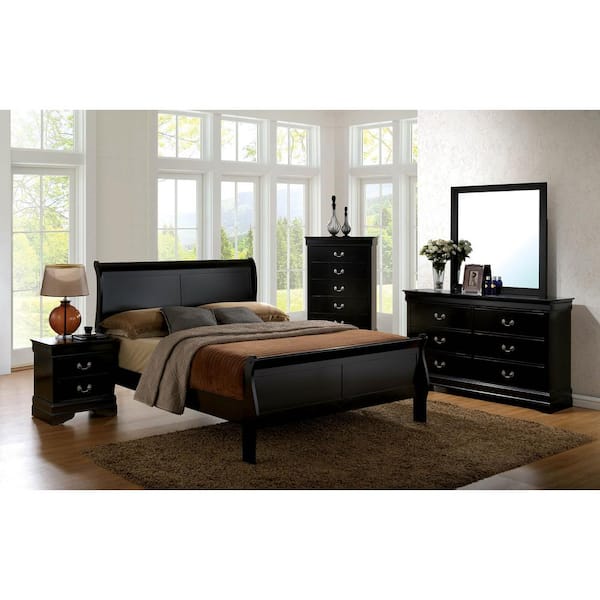 Louis Philippe III Queen Bed in Black finish