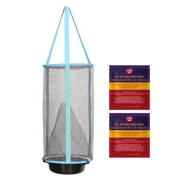 Lite Fly Cage Outdoor Fly Trap with 2 Low Odor Attractant Baits, Reusable and Durable