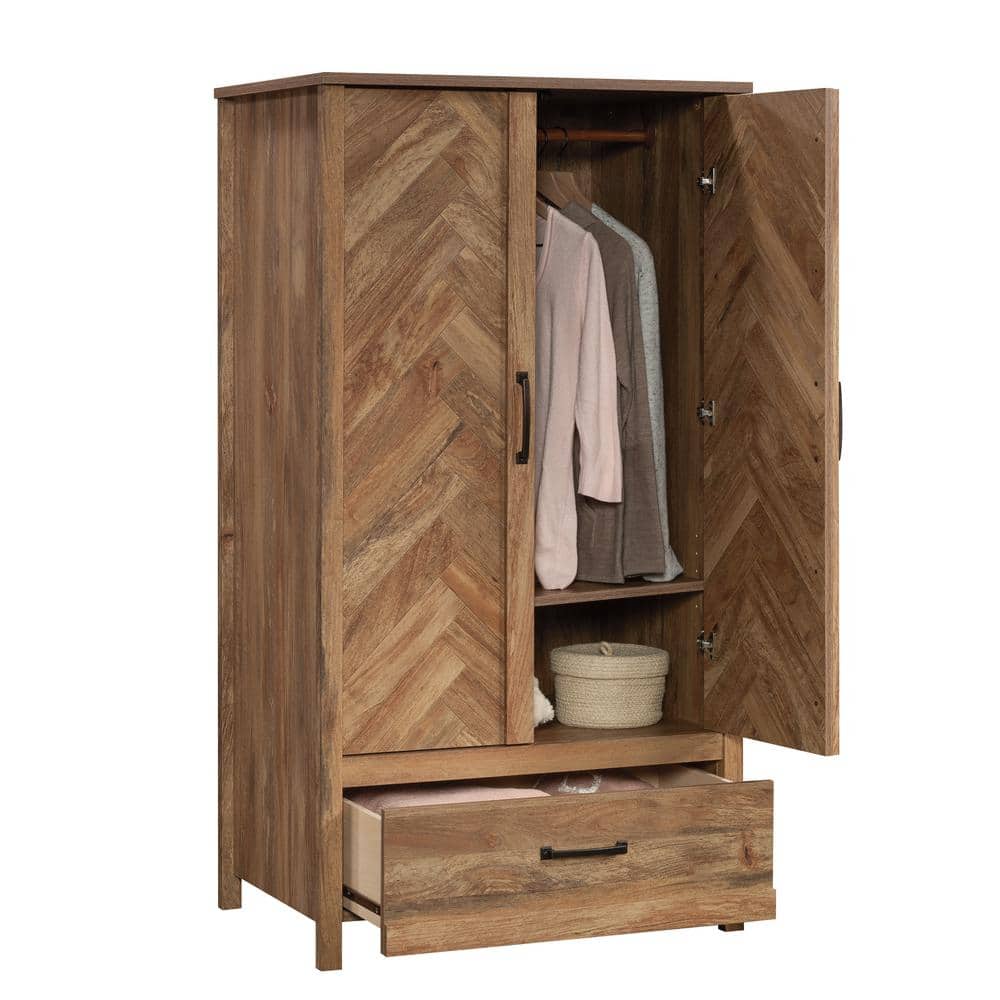 Sindoori Mango Brown Herringbone Pattern Wardrobe Armoire with Drawer