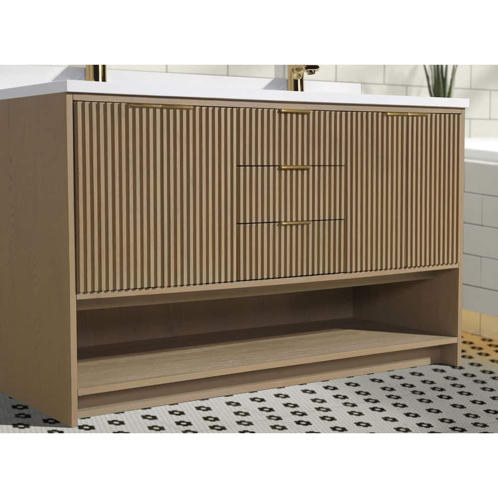 San Diego 55" Oak Gray Double Sink Vanity with Quartz Top