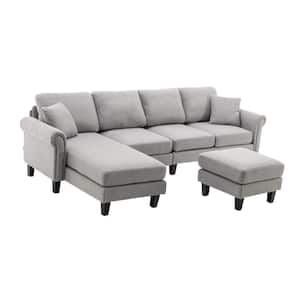 Modern 108.66 in. W Rolled Arm 2-Piece Velvet L Shaped 4-Seat Sectional ...