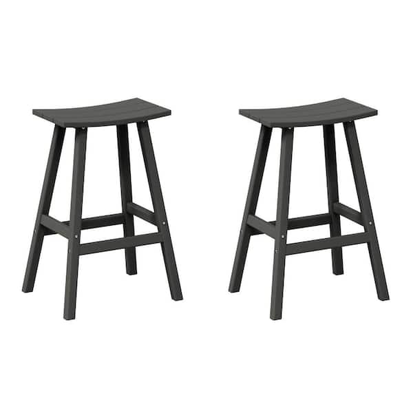 Franklin Gray 29 in. Poly HDPE Fade Resistant Outdoor Patio Saddle Seat Pub Height Bar Stool (Set of 2)