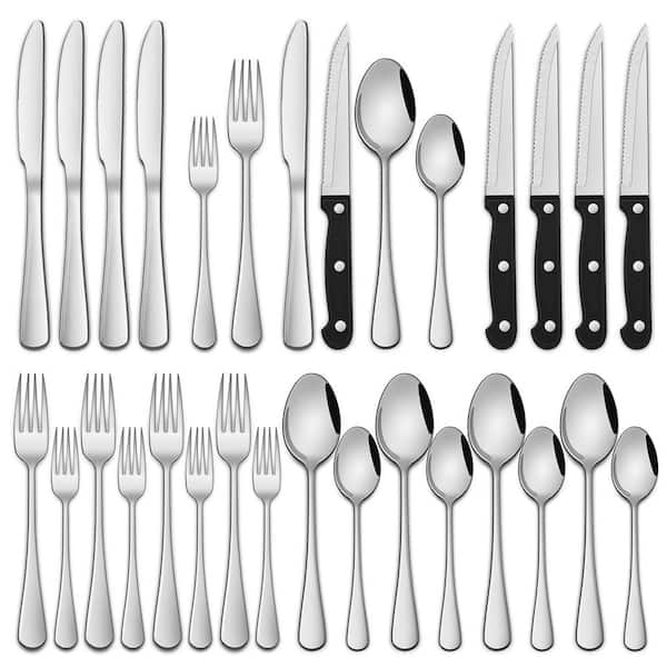 24-Piece Mirror Finish Black Stainless Steel Flatware Set with Steak Knives for 4-Person, Dishwasher Safe