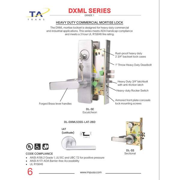 Taco DXML Series Right-Hand Heavy-Duty Commercial Mortise Lock