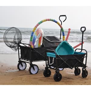 Black Steel Outdoor Garden Camping Folding Wagon Shopping Serving Cart in Black and Blue