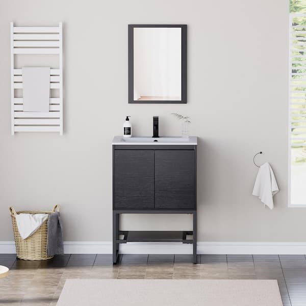 24 in. W x 18 in. D x 34 in. H Single Sink Freestanding Bath Vanity Cabinet in Black with White Ceramic Top