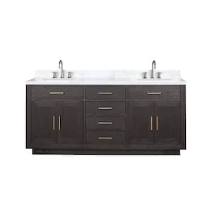 Condor 72 in W x 22 in D Brown Oak Double Bath Vanity, Carrara Marble Top, and Faucet Set