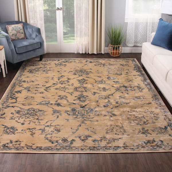 Basilio Teal 8 ft. x 10 ft. Modern Farmhouse Medallion Polypropylene Area Rug