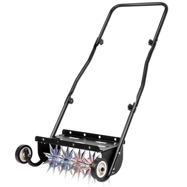 18 in. Steel Manual Rolling Spike Lawn Aerator with Weight Tray and Roller for Deep Soil Penetration and Easy Use