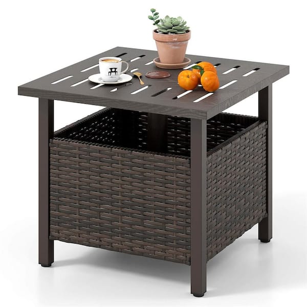 Costway Square Metal Outdoor Side Table with 1.93 in. Umbrella